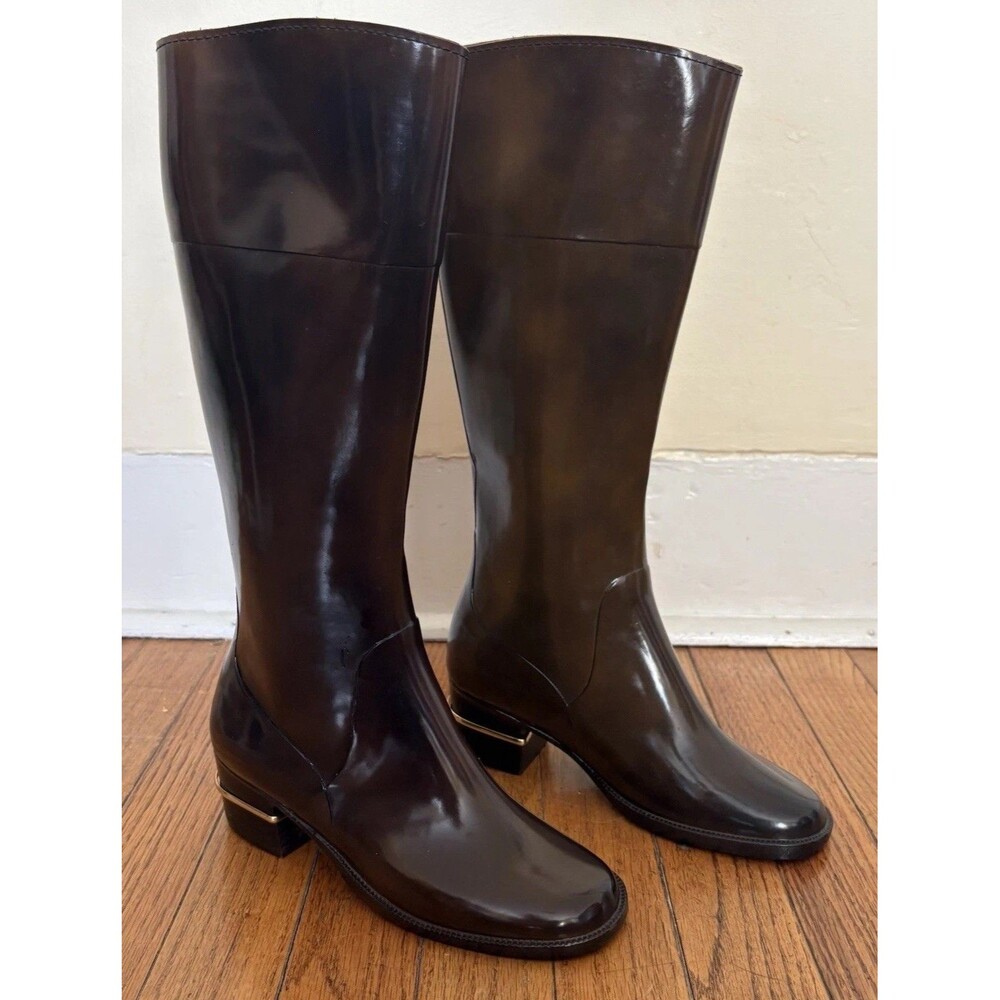 Vintage Golo Brown Rubber Rain Boots Size 5 Waterproof Equestrian Gold Heel Band